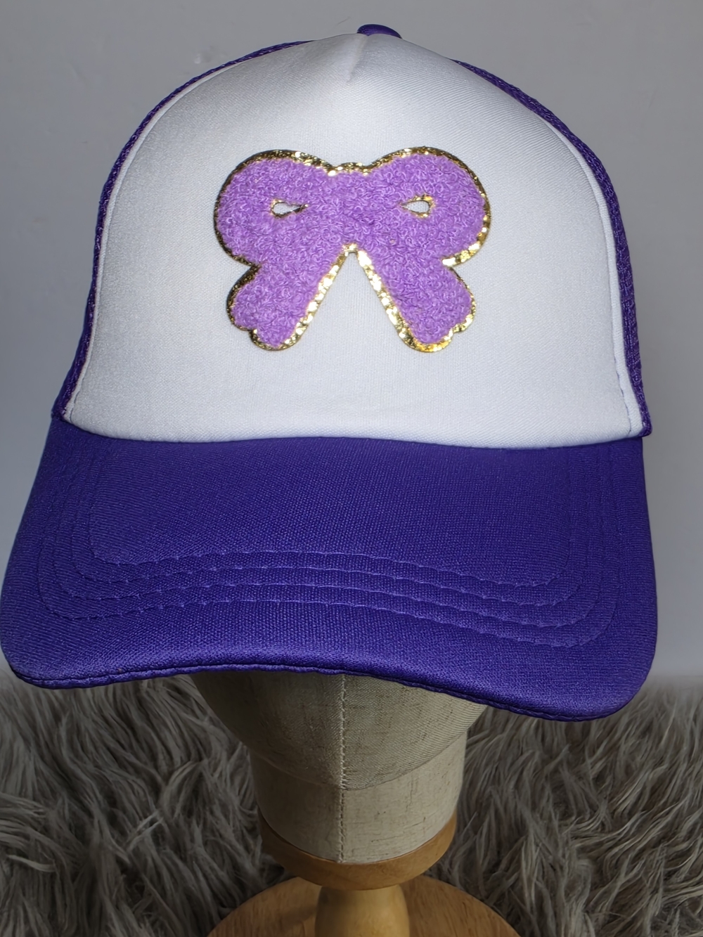 90s Inspired Woman's Purple and White Trucker Hat With Gold Glitter Accent
